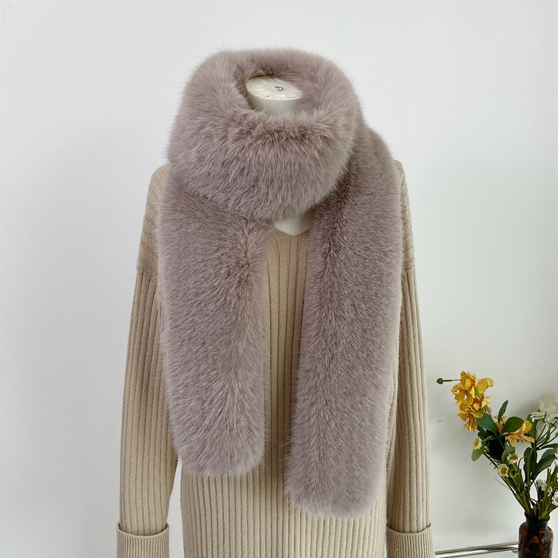 Faux fur long scarf in pink color