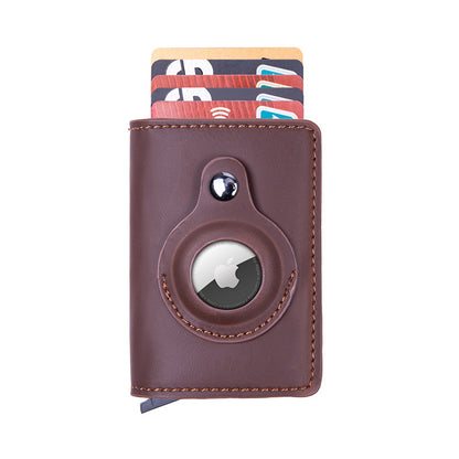 Smart leather wallet with Airtag tracking in brown