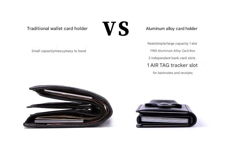 Smart leather wallet with Airtag tracking in black
