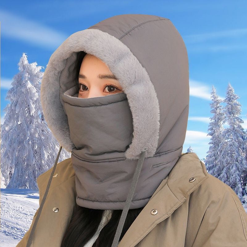 Beige fleece-lined helmet beanie