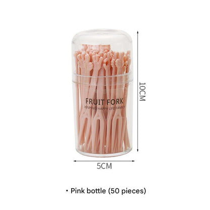 disposable fruit forks set in pink blue green colors
