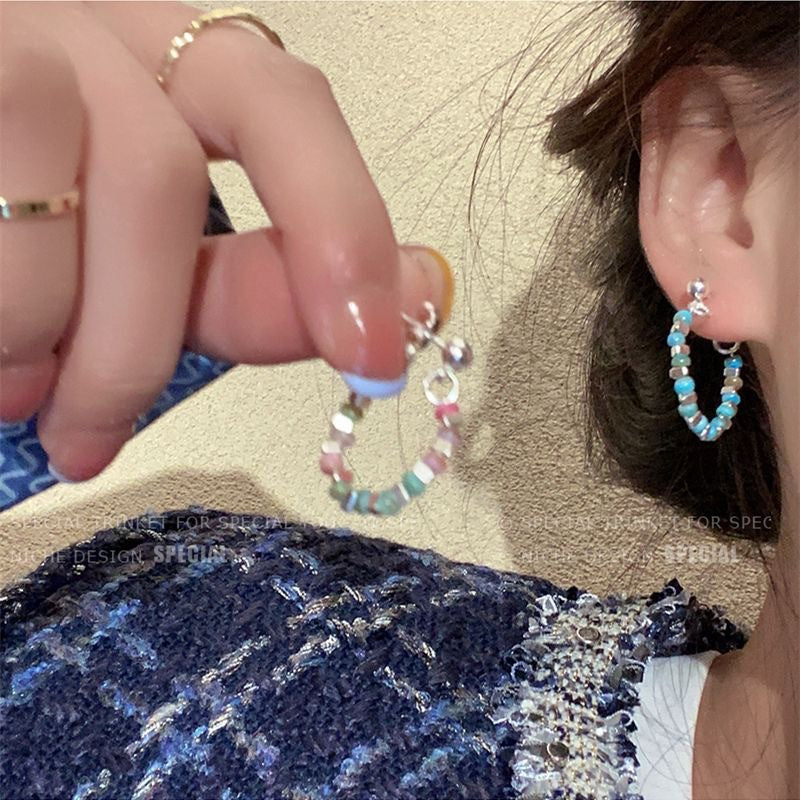 Colorful Beaded Silver Stud Earrings Image 10