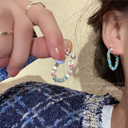 Colorful Beaded Silver Stud Earrings Image 10