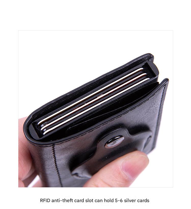 Smart leather wallet with Airtag tracking in brown