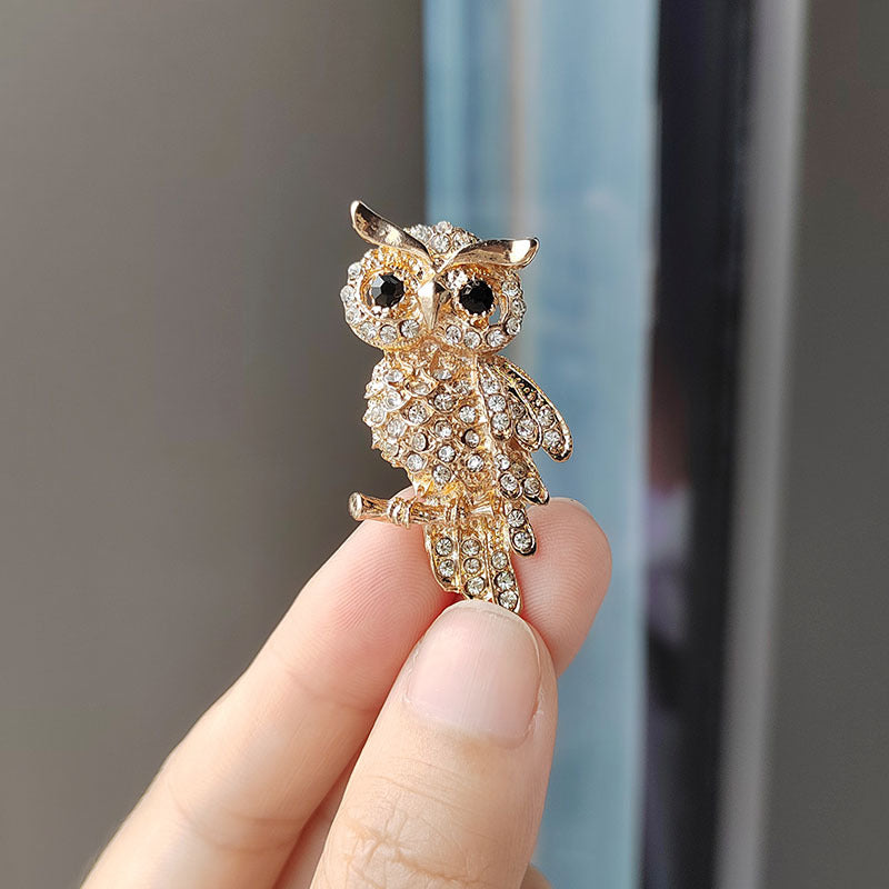 Owl Brooch with Crystals - Group View