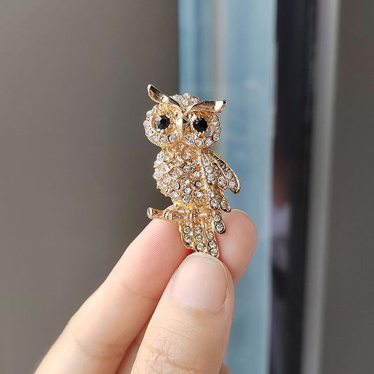 Owl Brooch with Crystals - Group View