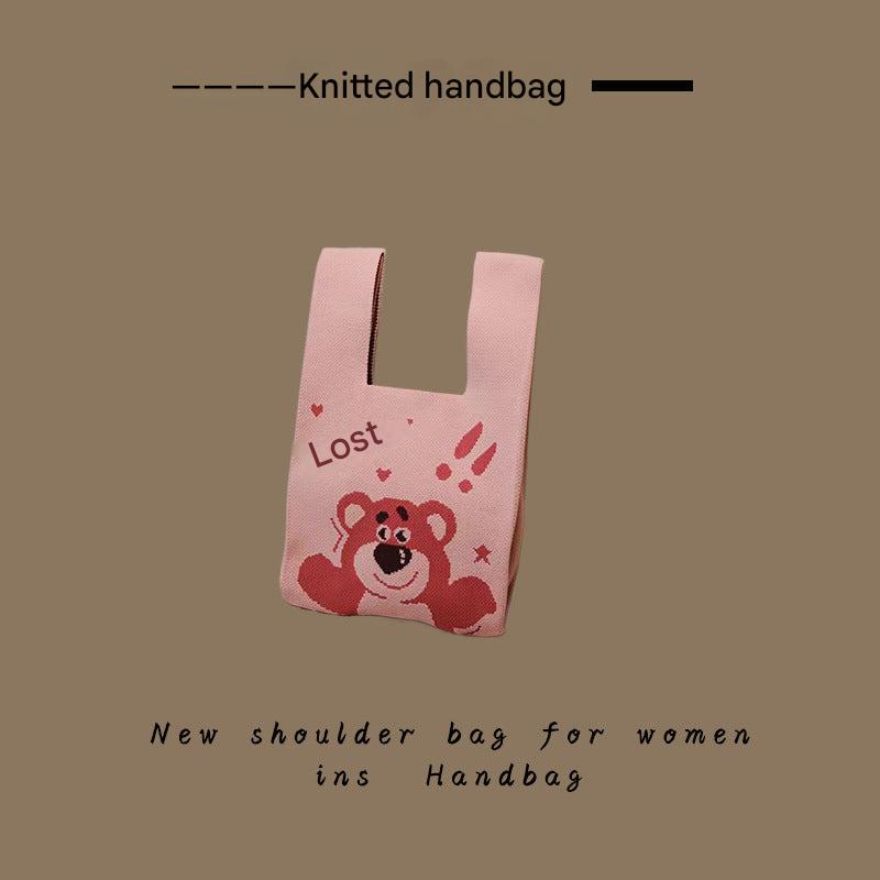Knitted Tote Bag with Floral Design
