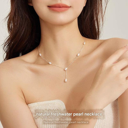 S925 silver natural freshwater pearl Y-chain necklace image 6