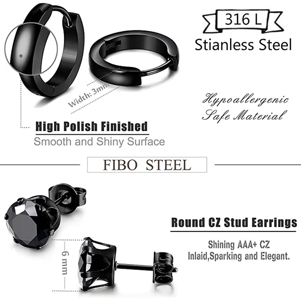 10-pair black ear studs set image 9