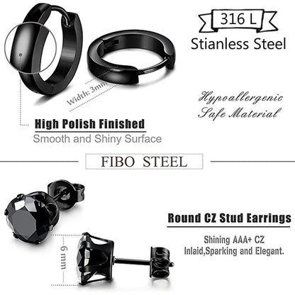 10-pair black ear studs set image 9