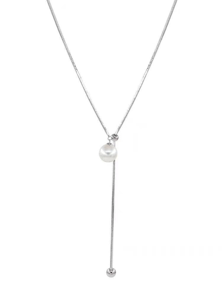 Elegant Pull-Down Pearl Long Necklace Image 1