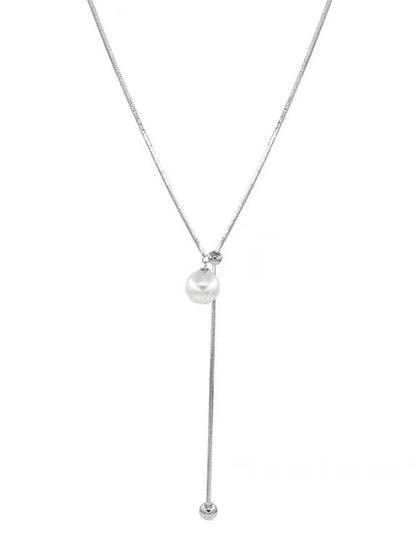 Elegant Pull-Down Pearl Long Necklace Image 1