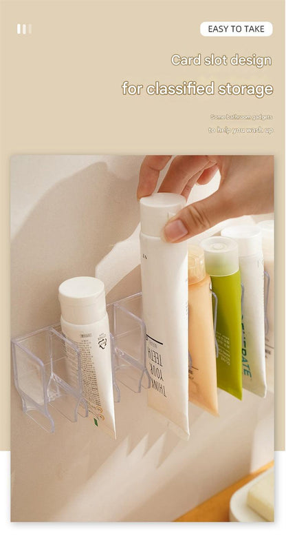 Close-up of modern plastic bathroom storage solution