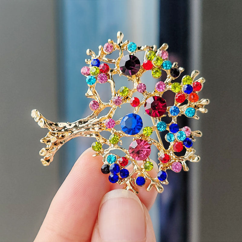 Rainbow crystal Christmas tree brooch for women