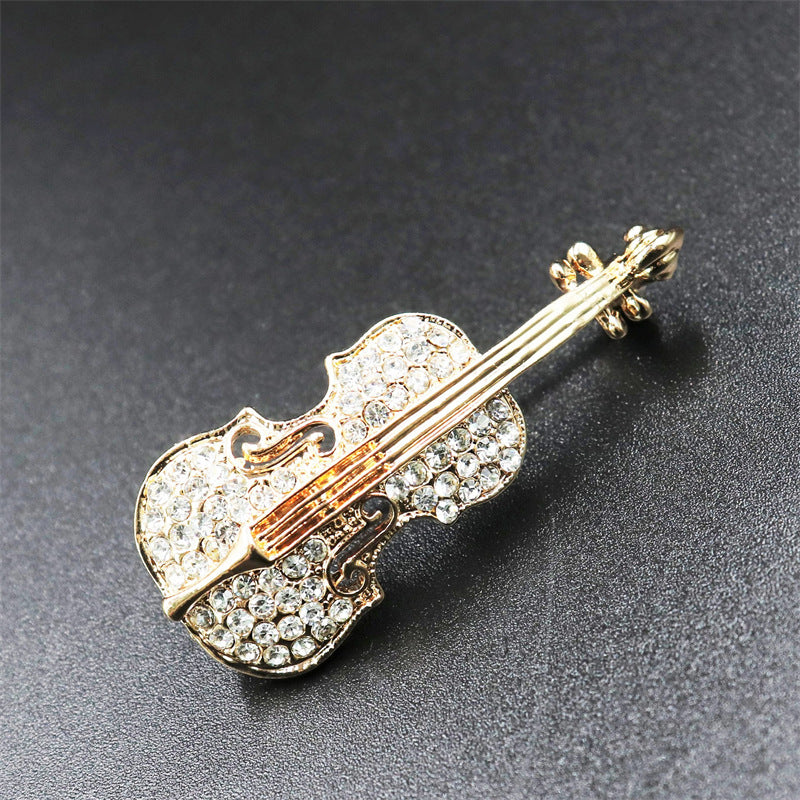 Violin Brooch Detailed Image - Alloy and Rhinestones