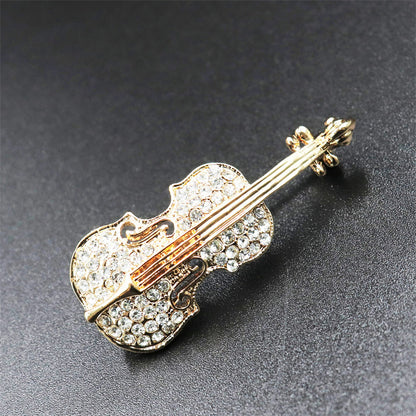 Violin Brooch Detailed Image - Alloy and Rhinestones