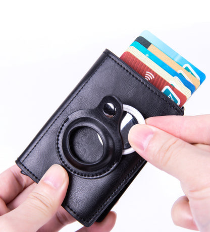 Smart leather wallet with Airtag tracking in black