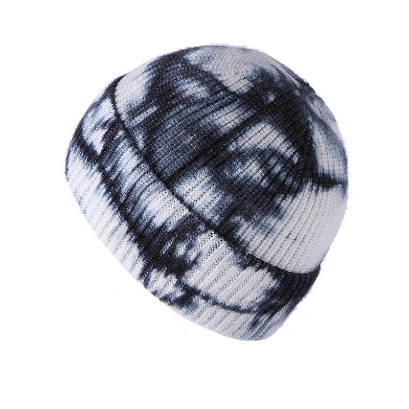 Winter knit beanie blue tie-dye style