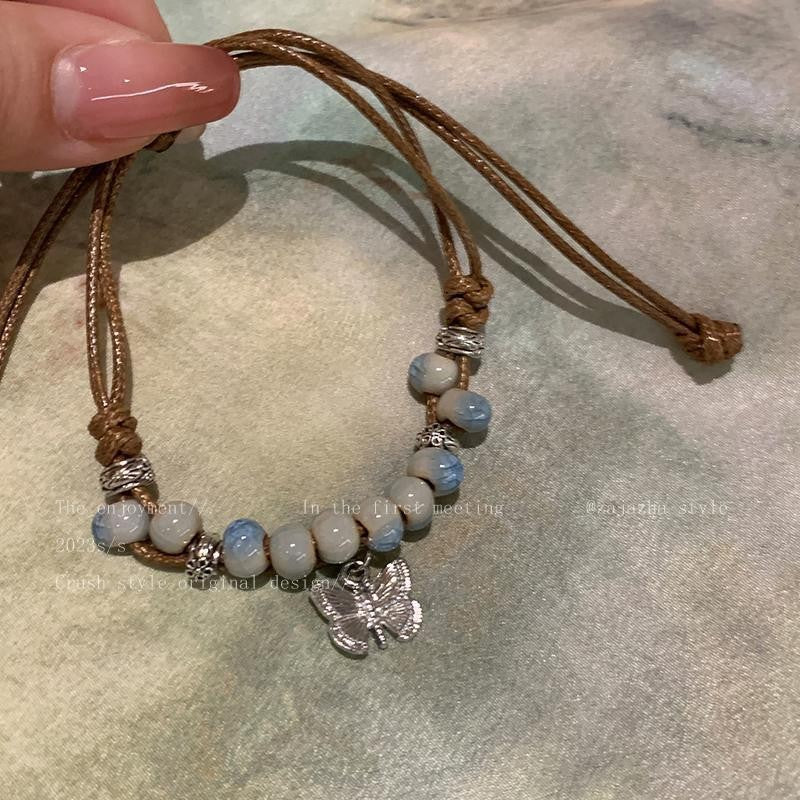 Close-up of the colorful beads on the bracelet