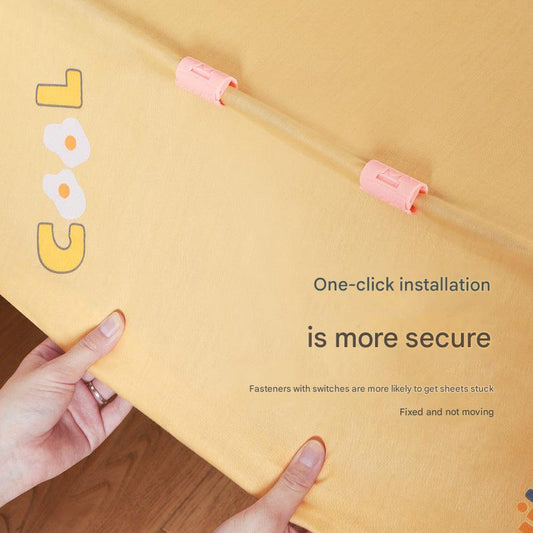 Non-slip bed sheet fastener in bedroom setting image