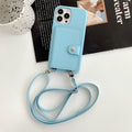 Litchi pattern left and right card holder lanyard sky blue
