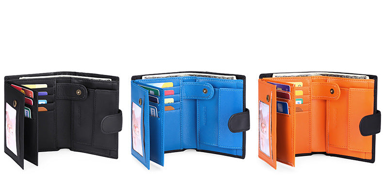 Genuine leather wallet - Orange-Black combination