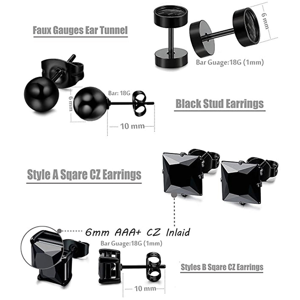 black zircon ear studs for men image 1