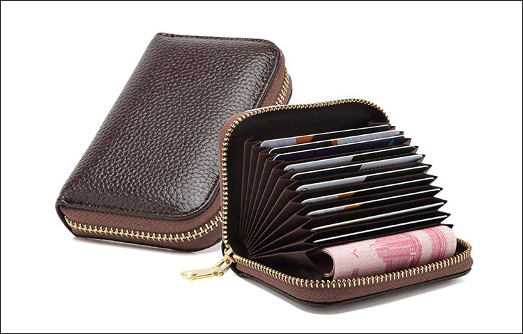 RFID blocking leather wallet in coffee color