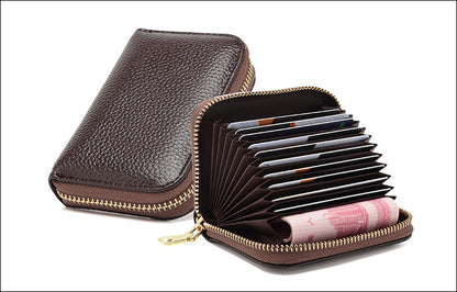 RFID blocking leather wallet in coffee color