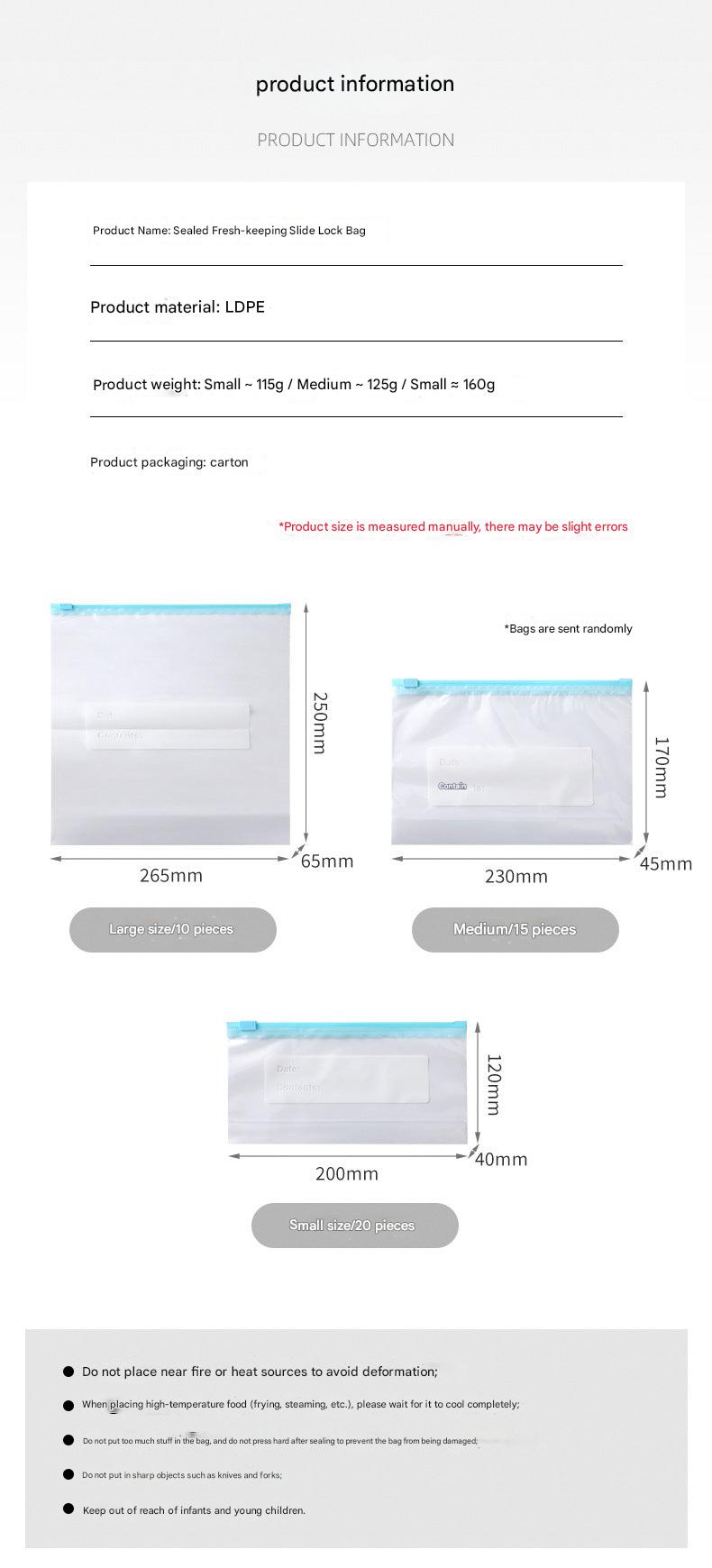 Leak-proof refrigerator storage bags