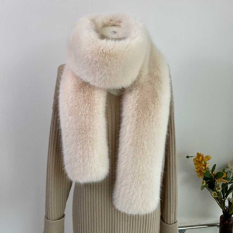 Faux fur long scarf in black color