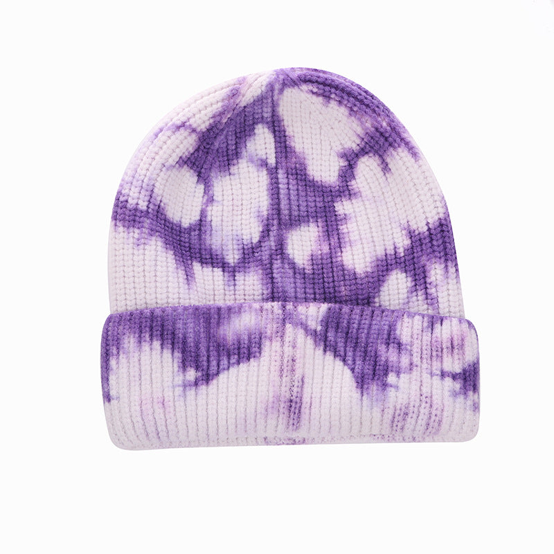 Black tie-dye knitted hat for winter