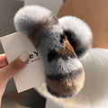 Gray Leopard Print Real Rex Rabbit Fur [Extra Large 15cm]