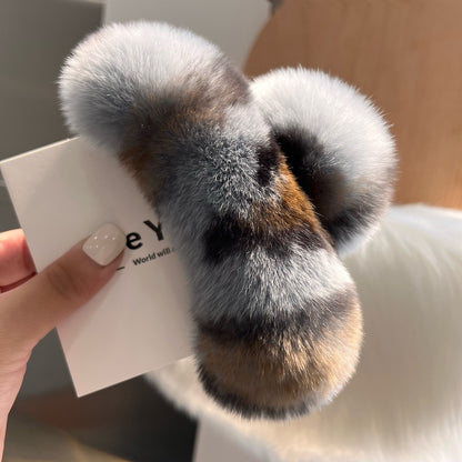 Luxurious rabbit fur hair claw clip in beige