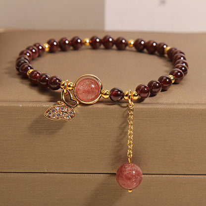 Garnet crystal bracelet with butterfly charm image 1