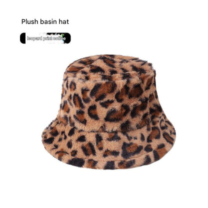 Leopard print fisherman hat model wearing