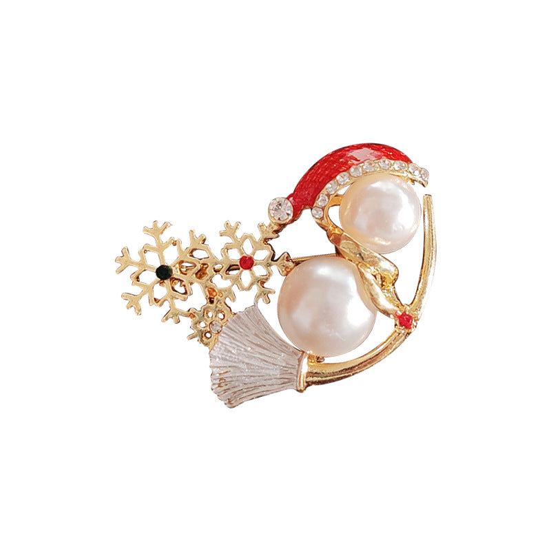 Elegant Snowman Brooch with Pearl Detailing