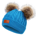 Blue Hat with Double Pom-Poms