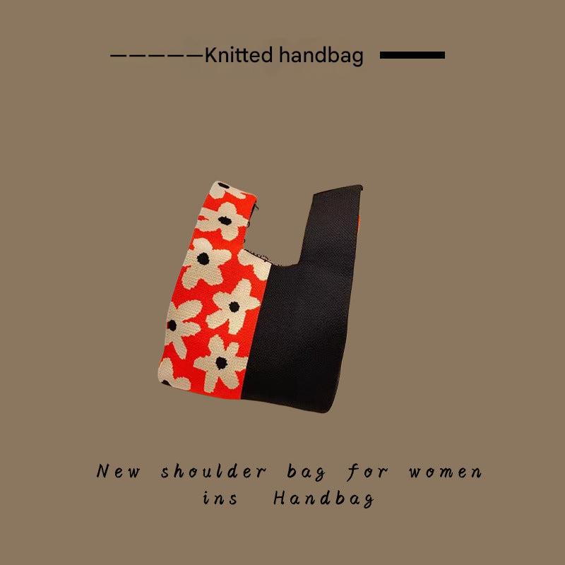 Knitted Tote Bag with Stripe Pattern