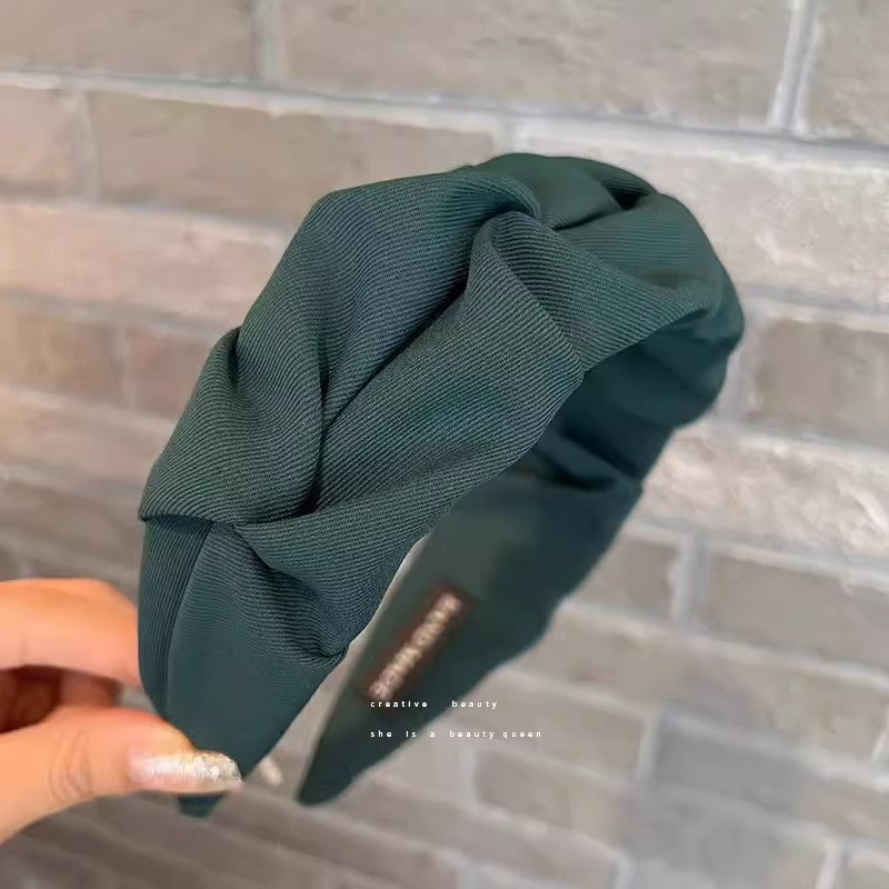 Stylish wrinkled wide hairband khaki