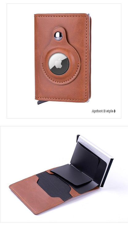 Smart leather wallet with Airtag tracking in black