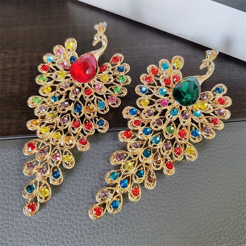 peacock brooch pin with rhinestones