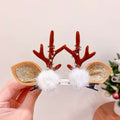 02#Christmas Hair Clip - White Pom-Pom Fake Light Brown Antlers