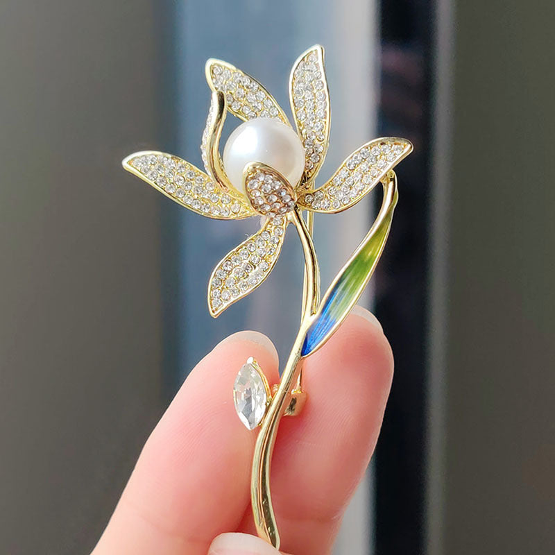 elegant floral brooch with zirconium for women - image 1