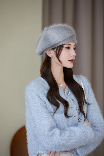 Stylish Rabbit Fur Beret in Gray