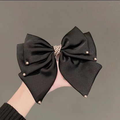large satin bow hair clip for women