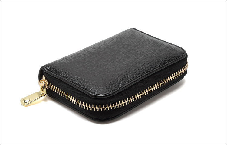 RFID blocking leather wallet in linen blue color