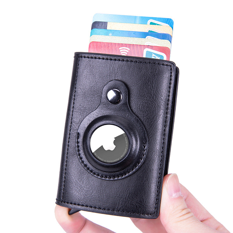 Smart leather wallet with Airtag tracking in black