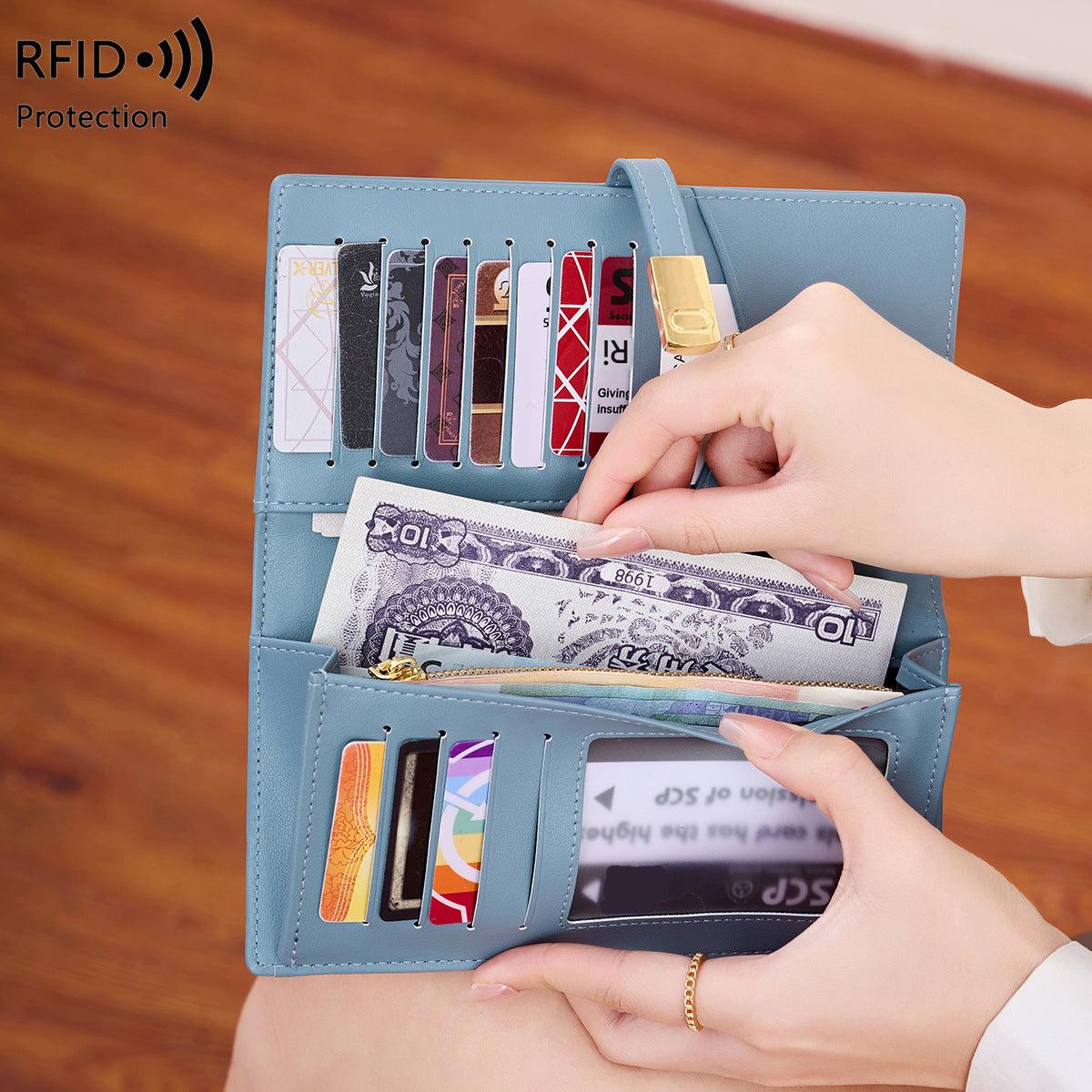 RFID-blocking women's wallet in brown