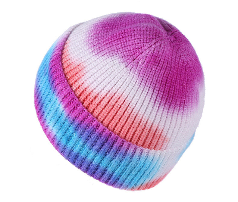 Black tie-dye knitted hat for winter